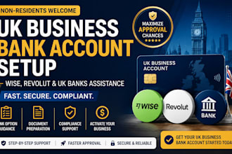 provide UK business bank account setup for non residents wise, revolt assitance