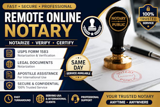 provide remote online notary, usps form 1583, apostille and notarization service