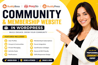 build buddyboss peepso buddypress community and membership website in wordpress