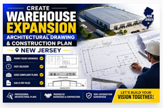 create a warehouse expansion architectural drawing and construction plan nj