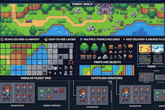 design pixel art game assets and tilesets for your indie game