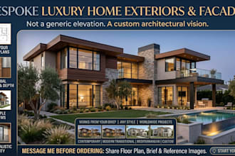 exterior concept design, luxury home elevation, 3d building front, facade render