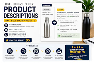 write SEO product descriptions for shopify amazon etsy or mercado libre