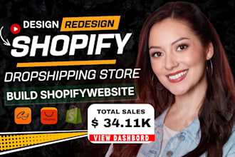 design or redesign shopify store, build shopify website, dropshipping store