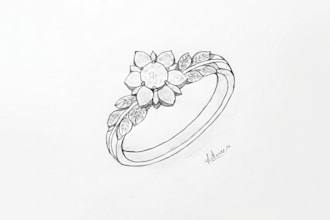 create professional hand drawn jewelry sketches and ring design concepts