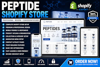 create a modern shopify store for peptide products store redesign