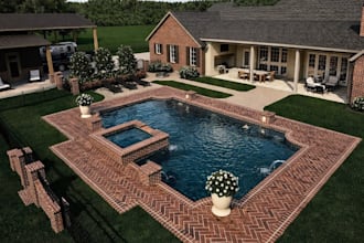 do landscape rendering, backyard landscape design, 3d outdoor garden pool design
