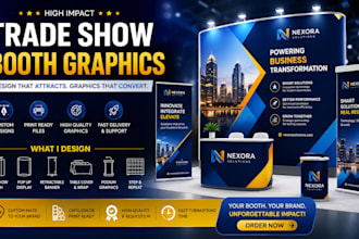 design trade show booth graphics, backdrop, booth wall, popup banner