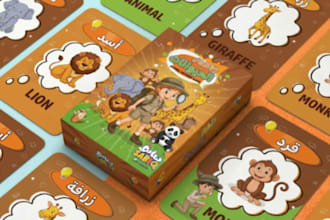 design custom memory card game educational card and flashcards, packaging mockup