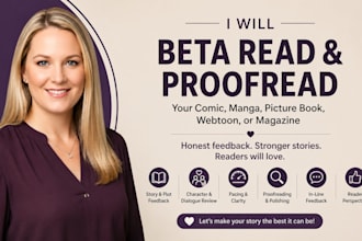 beta read, proofread magazine comic manga picture book beta reader, webtoon
