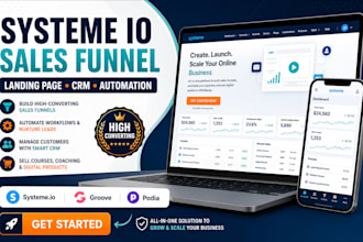 build sales funnel landing page website automations crm systeme io groove podia