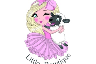 create hand drawn cute girls and sheep logo