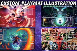 do custom playmat illustration, gundam, anime art playmat, board game playmat