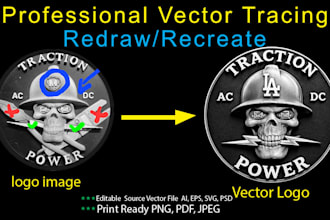 do manual vector tracing, convert logo, image, sketch to vector