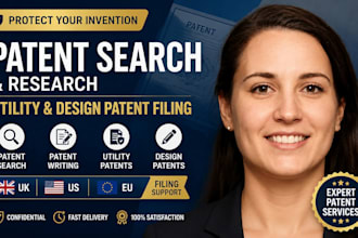 patent search and research patent writing design and utility patent filing