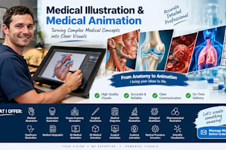 create realistic illustration and animation for medical, anatomy and biology