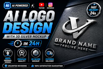 create ai logo design with 3d silver mockup in 24h