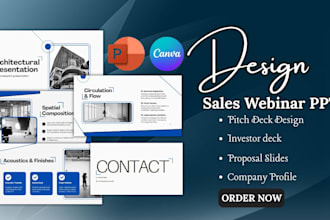 design sales webinar proposal presentation, canva slides investor pitch deck PPT