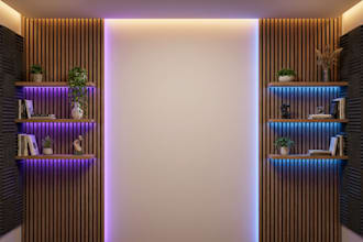 design premium podcast studio background with wooden look