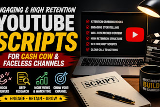 write engaging youtube scripts for cash cow and faceless channels