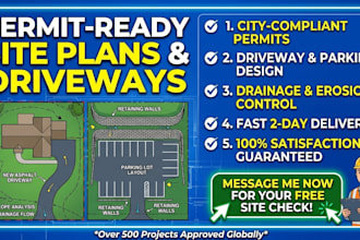 design professional site plans, driveways, parking lots, and drainage plans