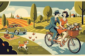 draw vintage and retro illustration style