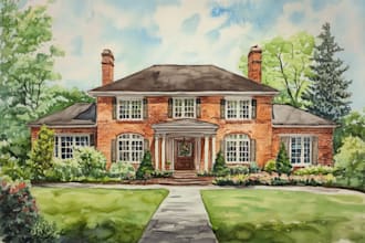 paint your house in watercolor painting style