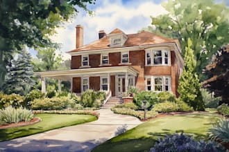 draw house illustration watercolor style