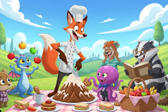 draw amazing cartoon character and scene