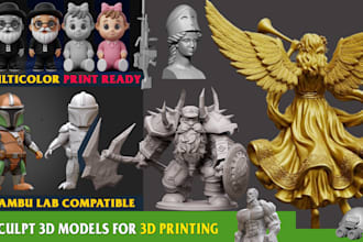 sculpt multicolor character, diorama, statue, anime, miniatures for 3d printing