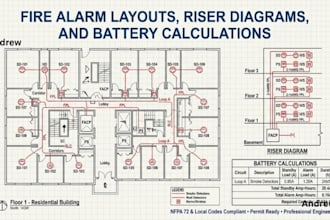 draft fire alarm layouts, riser diagrams and battery calculations