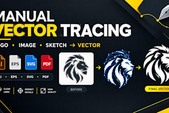 manually vector trace, redraw logo, image to vector in ai, eps, svg