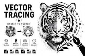 manually vector trace, redraw logo, image to vector in ai, eps, svg