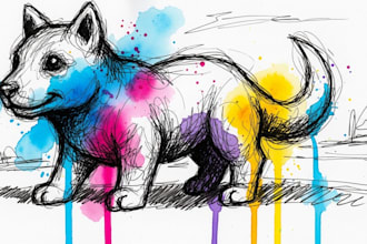 make a sketch with scribbles and watercolor