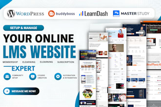 build wordpress lms website with learndash, tutor lms pro, buddyboss community