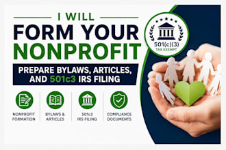 form your nonprofit, prepare bylaw, articles, and 501c3 irs filling