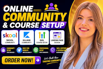 online community setup skool, kajabi community ghl course landing page