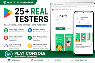 test app with 25 testers and publish on play store ios