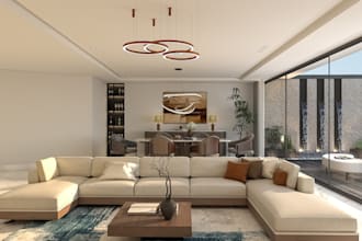 design living and dining room with realistic 3d renders