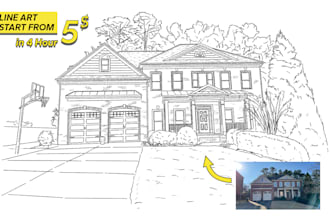 draw line art illustration, house, figure, product or anything u want
