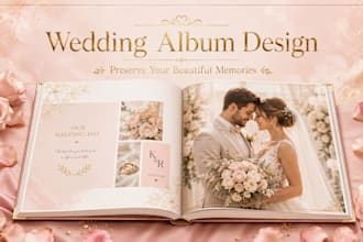 design a modern and elegant wedding album or photobook