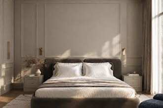 create photorealistic bedroom interior design, 3d rendering