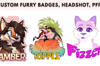 draw custom furry badge, furry headshot, furry icon, furry pfp, anthro portrait