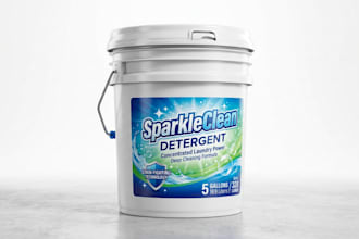 do paint bucket label 3d mockup design with realistic product render