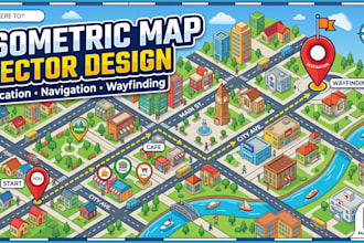 illustration map, isometric vector map, location map, navigation way finding map