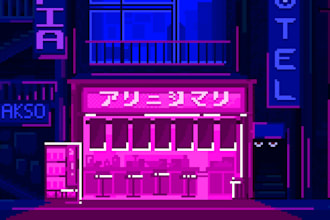 make pixel art scene and background illustration