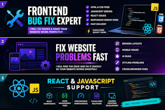 fix react js, HTML, CSS and javascript frontend issues