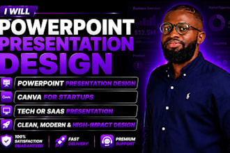 do powerpoint presentation design, canva for startups, tech or saas presentation