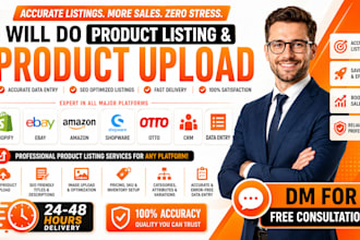 shopify ebay data entry product upload crm product listing shopware otto amazon