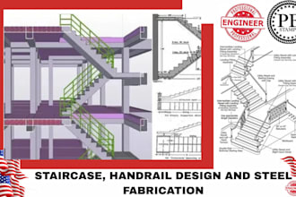 do detailed staircase and handrail shop drawings, steel or wooden staircase
